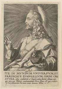 Kristus som Salvator Mundi, blad 7 ur serien ”Kristus, de tolv apostlarna och Paulus” av Hendrick Goltzius