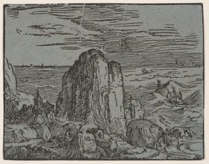 Klippa på en havsstrand av Hendrick Goltzius