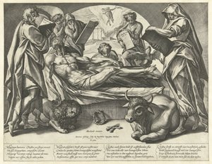 Den döde Kristus och de fyra evangelisterna av Hendrick Goltzius