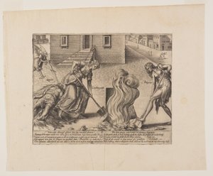 Den dumma processförarens död, från Litis Abusus (Juridiska övergrepp) av Hendrick Goltzius