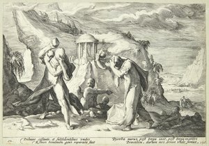 Deukalion och Pyrrha återbefolkar världen av Hendrick Goltzius