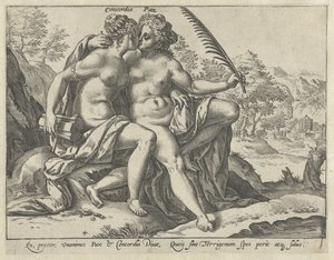 Enhet och fred (Concordia / Pax) De förenade dygderna (serietitel) av Hendrick Goltzius