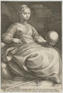 Erato, plansch 7 ur serien "Nio muser" av Hendrick Goltzius