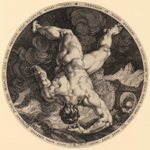 Tantalos fall, blad 1 ur serien "De fyra himmelsstormarna" av Hendrick Goltzius
