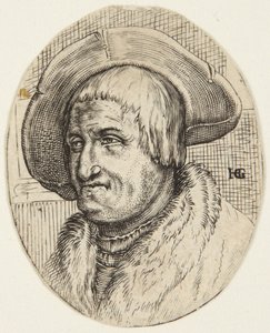 Fantasiporträtt av en gammal man med hatt av Hendrick Goltzius