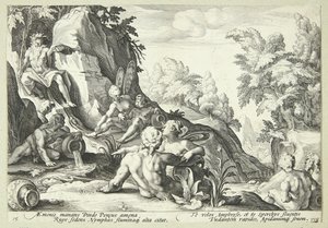 Flodguden Peneus omgiven av andra gudomliga gestalter av Hendrick Goltzius