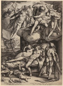 Heliga familjen med Johannes Döparen som pojke, plansch 6 ur serien ”Jungfru Marias liv” av Hendrick Goltzius