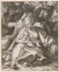 Heliga familjen under körsbärsträdet av Hendrick Goltzius