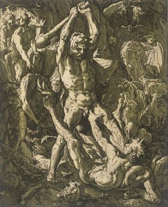 Herkules dödar Cacus av Hendrick Goltzius