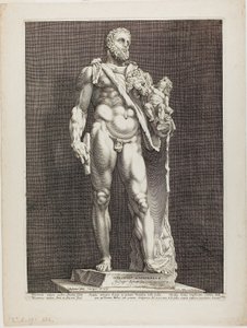 Hercules och Telephos, tallrik två från Three Famous Antique Sculptures av Hendrick Goltzius