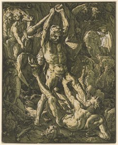 Herkules och Cacus av Hendrick Goltzius