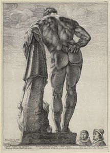 Jacob Matham och Hendrick Goltzius betraktar Farnese-Herkules av Hendrick Goltzius