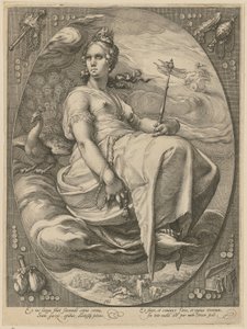 Juno, blad 3 i serien "Tre gudinnor" av Hendrick Goltzius