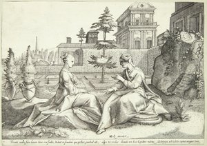 Juno förklädd till Beroë varnar Semele av Hendrick Goltzius