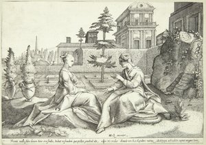 Juno förklädd till Beroë varnar Semele av Hendrick Goltzius