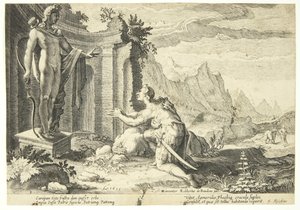 Kadmos frågar oraklet i Delphi var han kan hitta sin syster Europa av Hendrick Goltzius