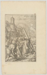 Korsbärandet, blad 9 i serien ”Passionen” av Hendrick Goltzius