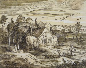 Landskap med bondestuga av Hendrick Goltzius