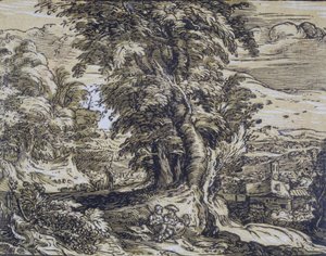 Landskap med träd och ett herdepar av Hendrick Goltzius