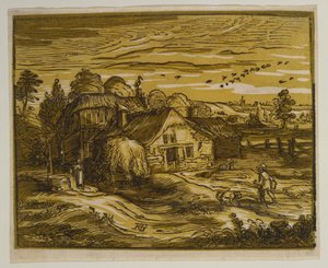 Landskap med en bondgård, ur serien ”De fyra små landskapen” av Hendrick Goltzius