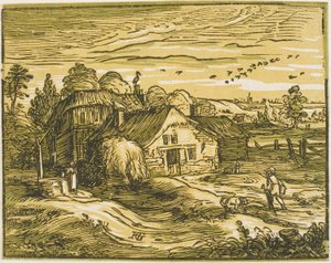 Landskap med bondgård, från fyra små landskap av Hendrick Goltzius