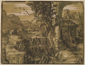 Landskap med vattenfall av Hendrick Goltzius