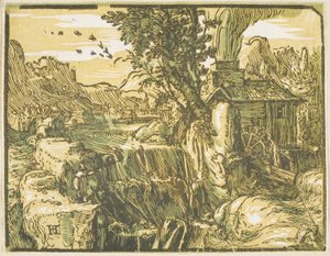Landskap med ett vattenfall, från fyra små landskap av Hendrick Goltzius