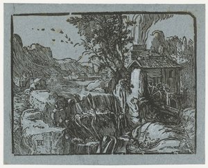 Landskap med vattenfall Fyra små landskap (serietitel) av Hendrick Goltzius