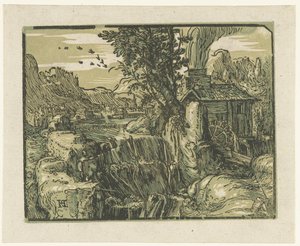 Landskap med vattenfall Fyra små landskap (serietitel) av Hendrick Goltzius