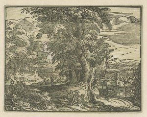 Landskap med ett sittande par Fyra små landskap (serietitel) av Hendrick Goltzius