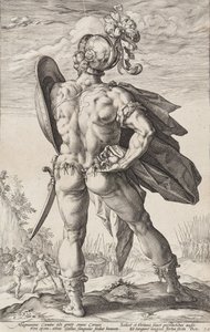 Marcus Valerius Corvus (Romerska hjältar, blad 6) av Hendrick Goltzius