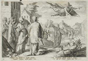 Merkurius förälskad i Herse, Kekrops dotter av Hendrick Goltzius