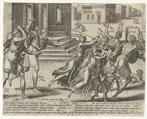 Mina och dina driver bort Enhet, Kärlek, Frid och Gudsfruktan Litis abusus (titel på objekt) Missbruk av tvister (serietitel) av Hendrick Goltzius