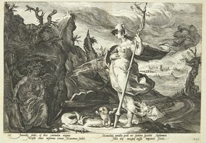 Minerva beordrar avund att fylla Agraulos hjärta med svartsjuka av Hendrick Goltzius