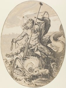 Oceanus, tallrik två från Demogorgon and the Deities av Hendrick Goltzius