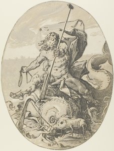 Oceanus, tallrik två från Demogorgon and the Deities av Hendrick Goltzius