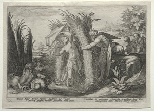 Pan förföljer Syrinx av Hendrick Goltzius
