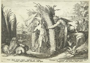 Pan och Syrinx av Hendrick Goltzius