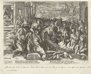 Paul blir biten av en huggorm på Malta Apostlarnas handlingar (serietitel) Acta Apostolorum (serietitel) av Hendrick Goltzius