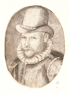 Porträtt av en man med hatt, vänd åt vänster av Hendrick Goltzius