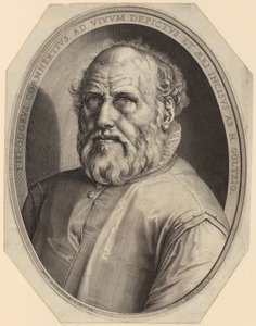 Porträtt av Dirck Volckertsz. Coornhert av Hendrick Goltzius
