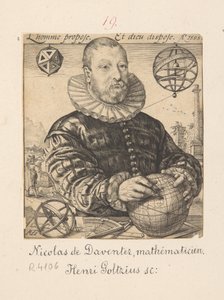 Porträtt av Nicolaus Petri Daventriensis, egentligen Claes Pietersz van Deventer, omkring 1540-1602 - matematiker och astronom av Hendrick Goltzius