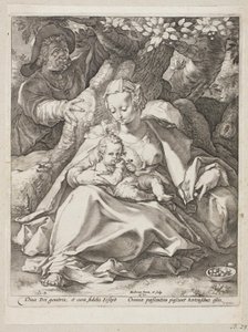 Vila på flyget till Egypten under ett körsbärsträd av Hendrick Goltzius