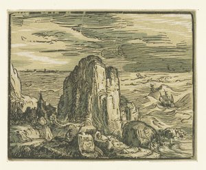 Rock på en kust Fyra små landskap (serietitel) av Hendrick Goltzius