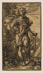 Stående ung man med käpp av Hendrick Goltzius