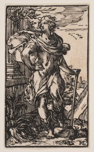 Stående ung man med käpp av Hendrick Goltzius