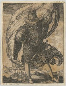 Stående fanbärare, med huvudet vänt åt vänster av Hendrick Goltzius