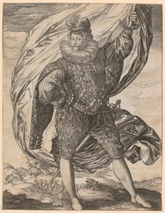 Stående fanbärare med huvudet vänt åt vänster av Hendrick Goltzius