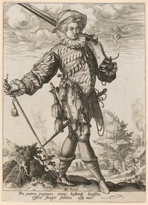 Stående landsknekt med musköt och spjut av Hendrick Goltzius
