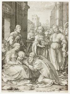 The Adoration of the Magi, tallrik fem från The Birth and Early Life of Christ av Hendrick Goltzius